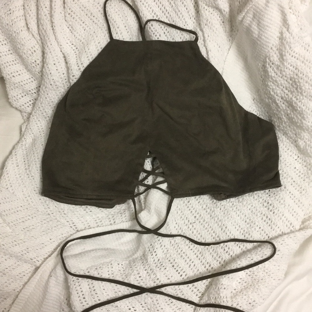 Olive Suede Halter Crop